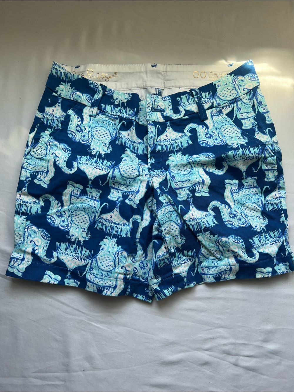 Lilly Pulitzer Blue Elephant-Print Flat Front Shorts